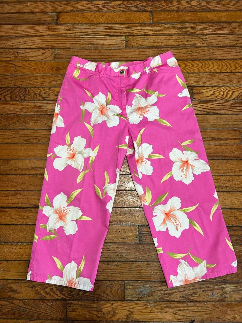 Ralph Lauren  Pink Floral Cotton Cropped Capris Size 14W